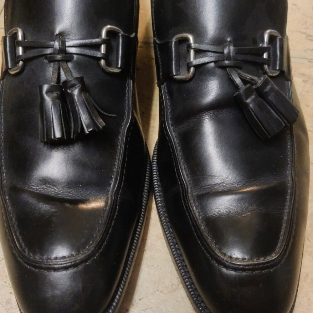 Johnston & Murphy 9.5M black horsebit tassel loafers handmade in italy leather
